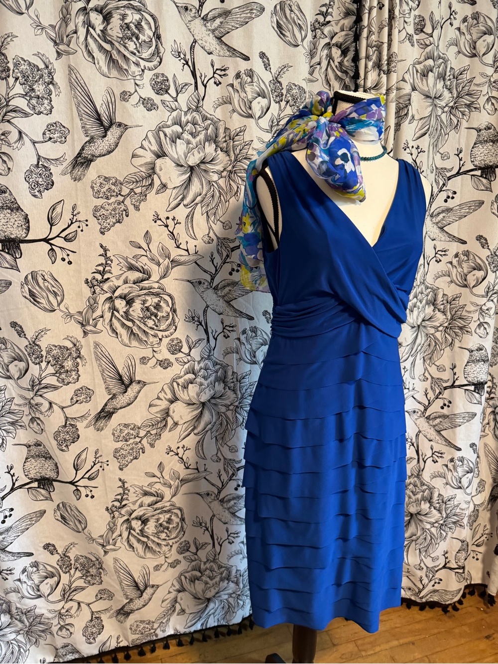 Blue Sleeveless V-Neck Layered Sheath Dress